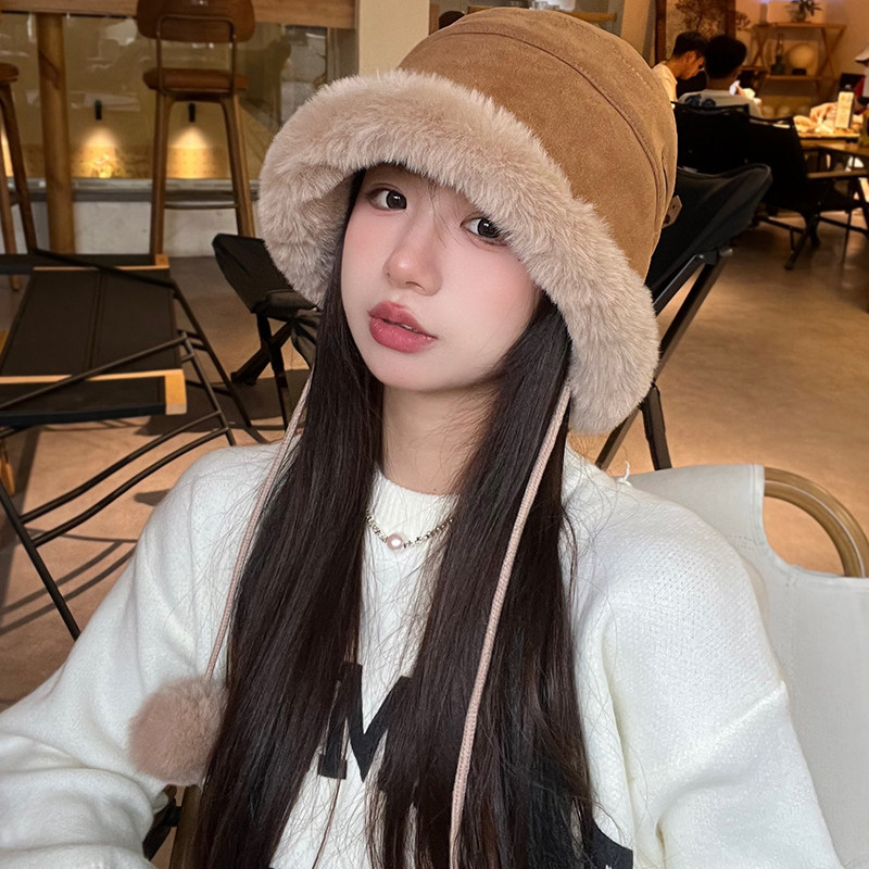 毛绒渔夫帽冬季款加厚保暖盆帽防风护耳雷锋帽冬天挂绳毛球帽子女,淘宝优惠券,粉丝福利购,淘宝优惠卷