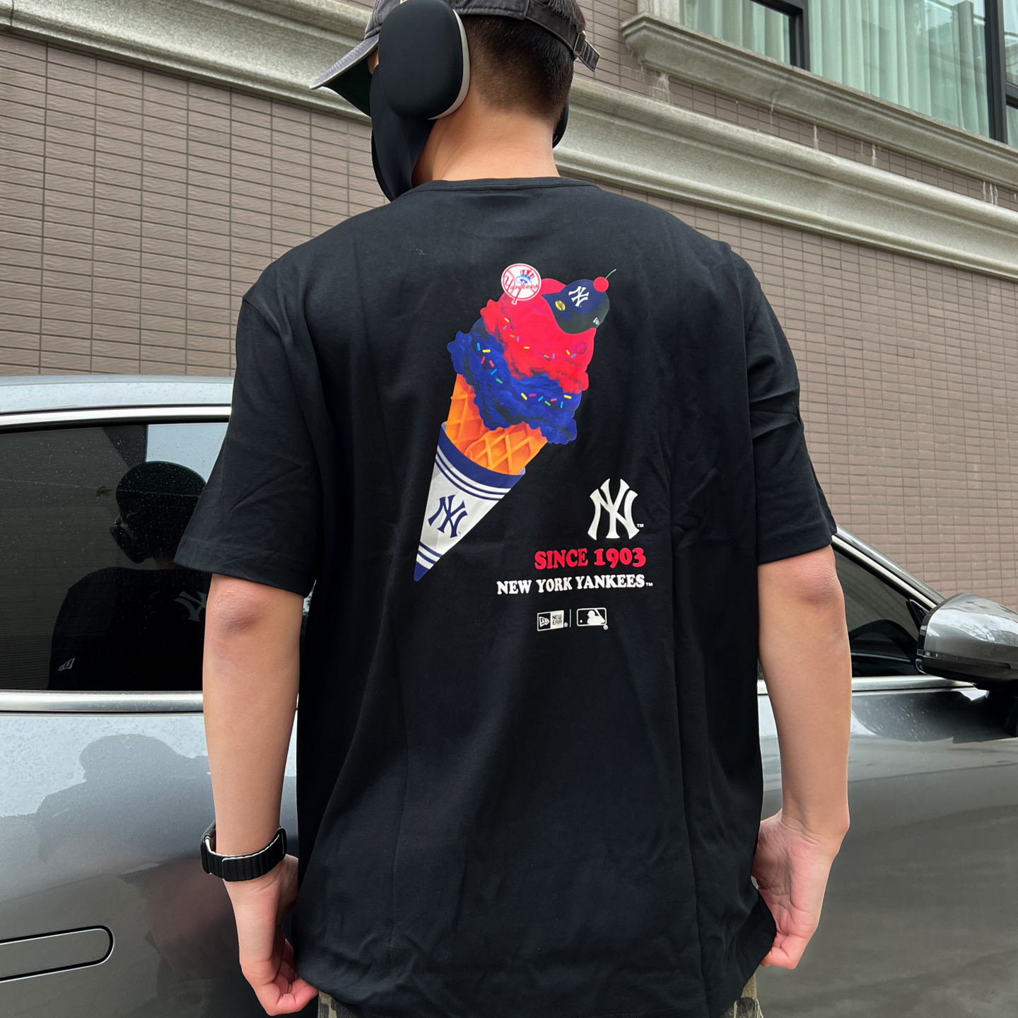 New Era纽亦华合作MLB系列男女冰淇淋NY印花短袖LA圆领情侣T恤