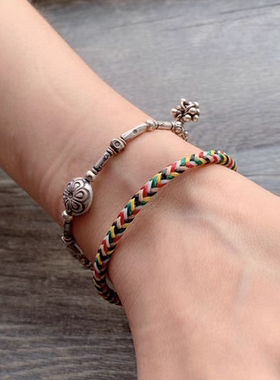 【行】原创泰国蜡线四面八股五行五彩手绳 手工情侣红绳手链脚链