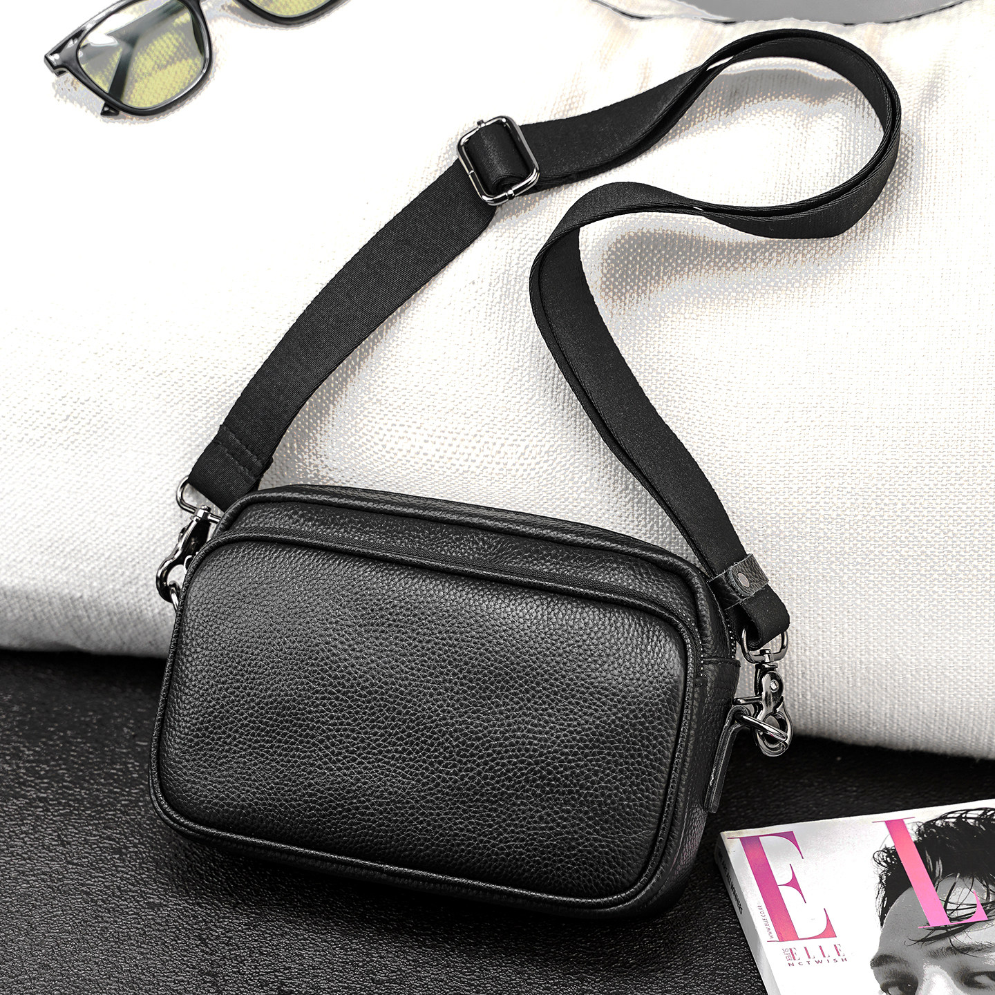 轻奢高定男包头层牛皮男士横款小方包 简约百搭真皮手机包斜挎包,淘宝优惠券,粉丝福利购,淘宝优惠卷