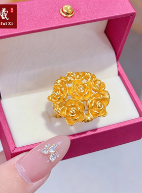 妙曦沙金999仿真蝴蝶结食指戒指