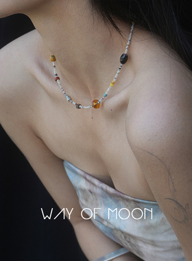 WAY OF MOON原创小众设计师贝壳彩色宝石项链精致超细choker颈链