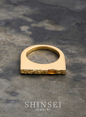 彩石片状戒指橙黄水晶