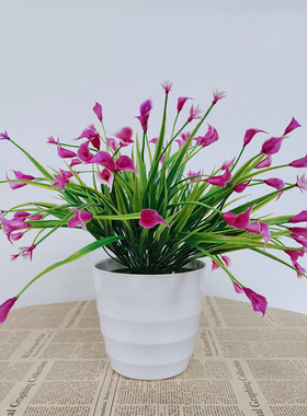 百合假花喇叭花仿真花盆栽客厅卧室摆放花艺装饰花塑料花婚庆摆设
