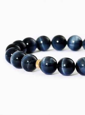 18K金天然蓝色虎眼石手链男士本命年手串简约原创小众饰品送男友