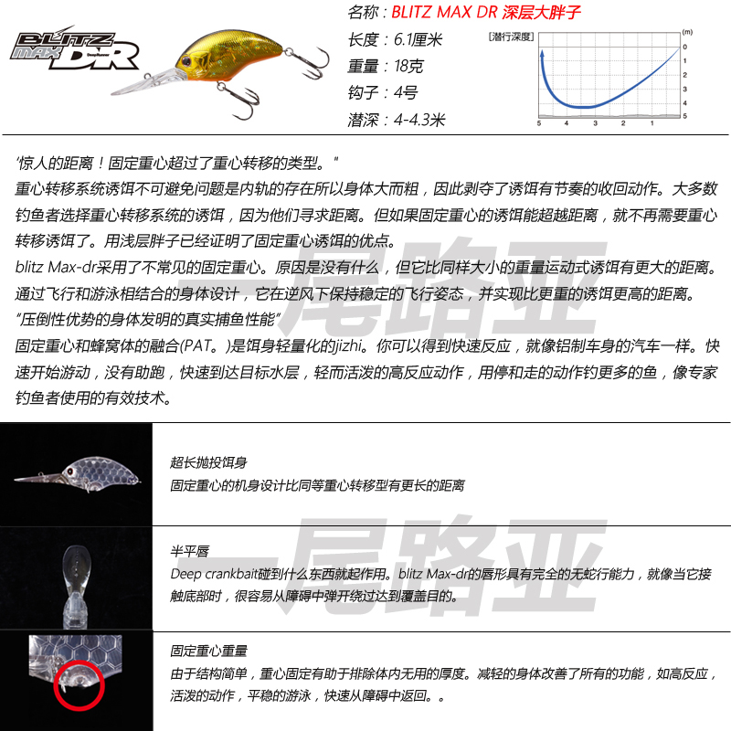 日本OSP BLITZ EX MAX DR深层闪电战将并木敏成深水胖子路亚硬饵-图1