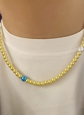 玻璃珍珠男女紫金黑白项链