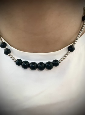 新款中国风黑色珍珠珠子钛钢嘻哈