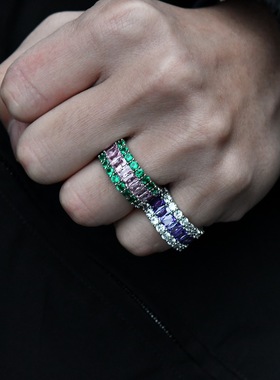 王嘉尔同款撞色彩色水晶戒指