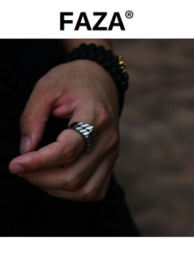 潮男个性斑马纹钢雕磨砂戒指