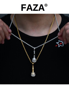 潮流麦克风话筒项链男百搭毛衣链