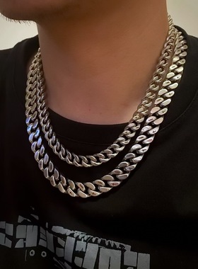 钛钢男女拉丝磨砂古巴链粗链子