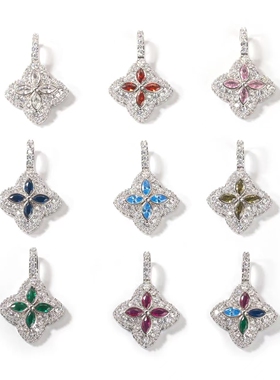 四叶草吊坠百搭精致彩色锆石项链