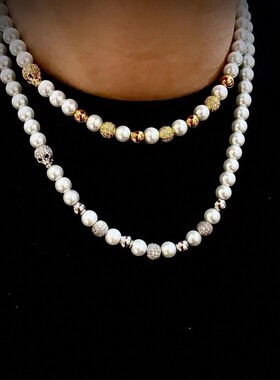 原创流行带钻简单款情侣珍珠项链