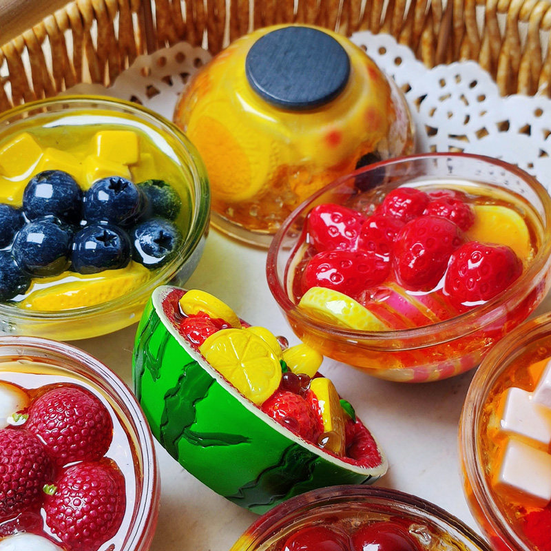 六件8折仿真甜品碗冰镇荔枝杨梅冰箱贴立体美食糖水磁吸装饰 - 图3