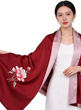 蜀绣真丝围巾送婆婆妈妈见面礼物
