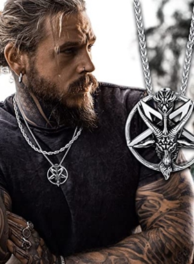 嘻哈男钛钢撒旦巴弗灭山羊头项链