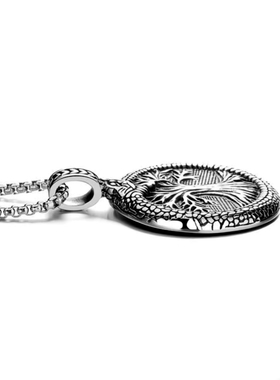 潮男钛钢北欧神话宇宙树盘蛇项链