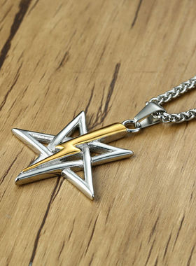 潮男时尚镂空五角星励志朋克项链