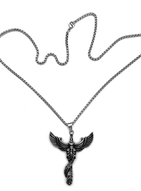 潮男女钛钢不死鸟凤凰十字架项链