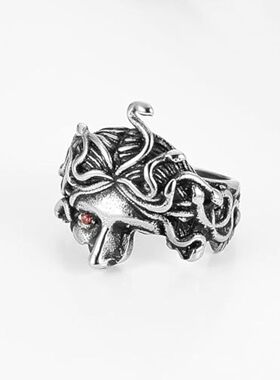 男女钛钢希腊神话蛇发美杜莎戒指