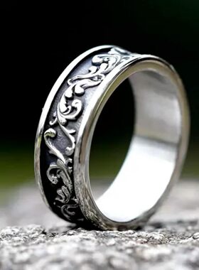 男女钛钢复古宫廷藤蔓唐草纹戒指