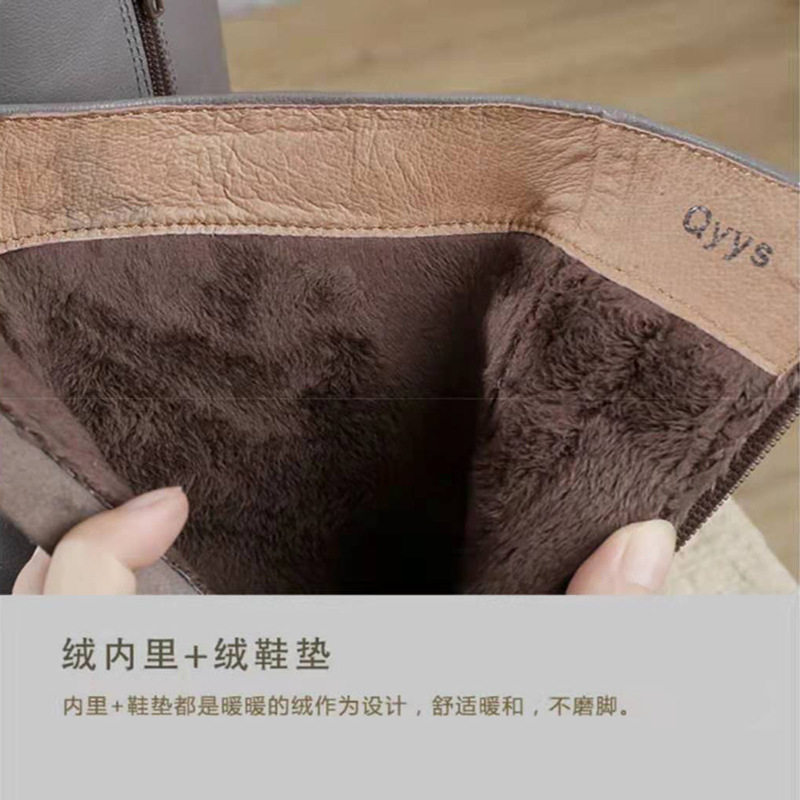 2023秋冬新款豹纹马毛女鞋 头层皮真皮底粗跟侧拉链时尚马丁靴女 - 图2