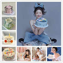 Photography Series 2023 Nets Red Ins Wind Han Style Retro Framed Flowers Emulated Birthday Cake Model Writing Real Props