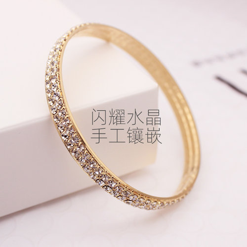 Qlady新品 韩版碎钻金色玫瑰女时尚水晶手饰 情侣配饰手链 - 图1
