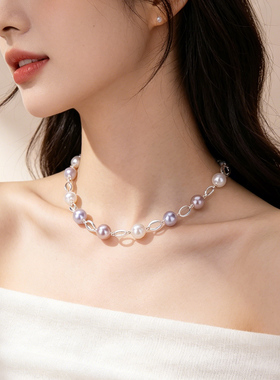 【新品】浅紫仿珍珠项链女款2026新款高级感轻奢小众饰品配饰首饰