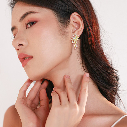 小众独特耳环锆石花朵耳钉女纯银2026年新款爆款高级感耳饰耳坠 - 图0