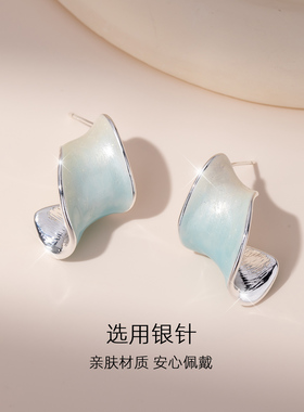 螺旋金属耳钉白蓝色耳饰