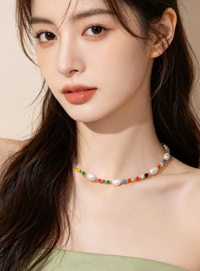 【新品】多巴胺彩色淡水珍珠项链女款2026新款高级感轻奢小众配饰