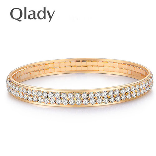Qlady新品 韩版碎钻金色玫瑰女时尚水晶手饰 情侣配饰手链 - 图2