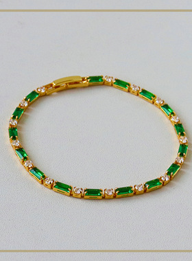 欧美轻奢方形彩色锆石手链高级感多巴胺时尚简约百搭手表扣手饰