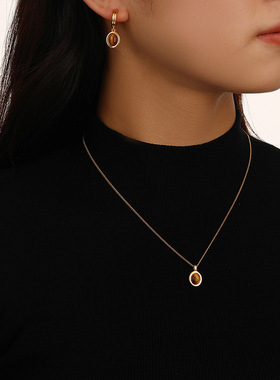 欧美轻奢新款美拉德虎眼石项链简约时尚高级感复古小众气质锁骨