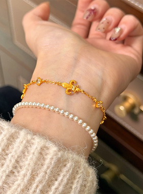 复古时尚精致百搭碎冰冰镭射四叶草葫芦手链轻奢高级感鸢尾花