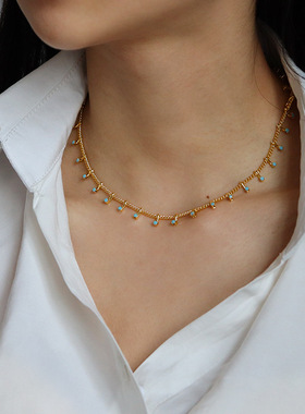 欧美轻奢复古绿松石项链ins女时尚百搭高级感小众精致简约锁骨链