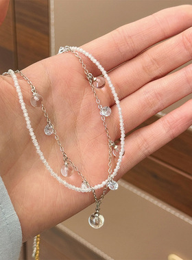 韩系简约高级感时尚气质百搭锆石水晶项链轻奢小众设计叠戴锁骨