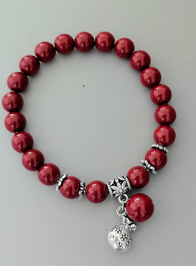 紫色朱砂转运手串 复古合金平安符福袋寓意吉祥吊坠时尚开运配饰