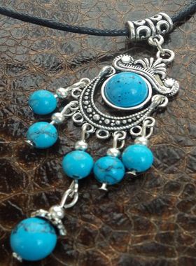 中式项链红蓝色手工圆珠编绳女