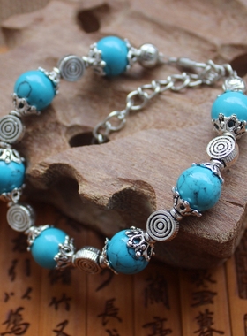 民族风复古圆珠银饰手链