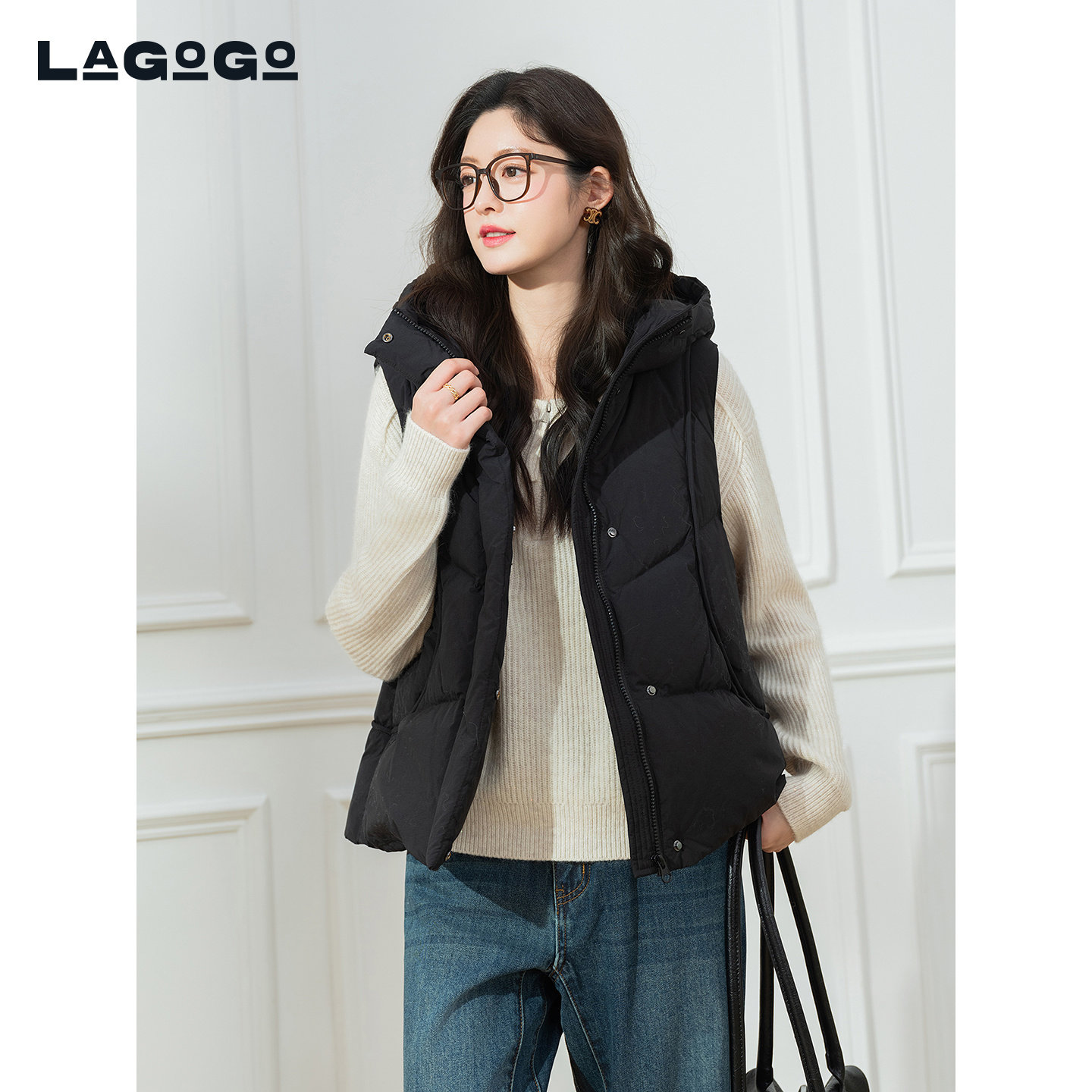 LAGOGO连帽羽绒服女拉谷谷2025年冬季新款保暖外穿马甲OCYY13XB43,淘宝优惠券,粉丝福利购,淘宝优惠卷