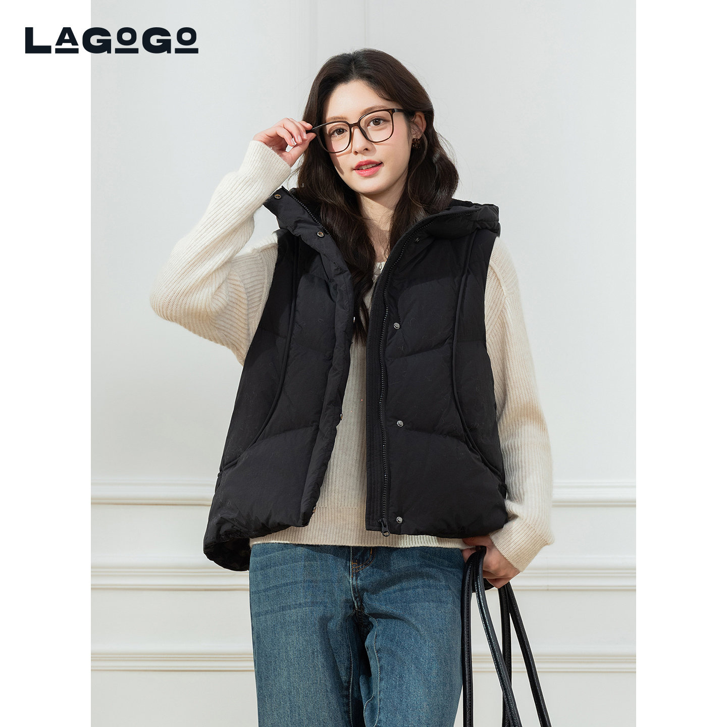 LAGOGO连帽羽绒服女拉谷谷2025年冬季新款保暖外穿马甲OCYY13XB43,淘宝优惠券,粉丝福利购,淘宝优惠卷