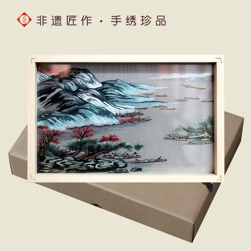 有福 创意 苏绣 蜀绣 粤绣牡丹花鸟 桌面 摆件 一 帆 风顺 商务 出国 礼品