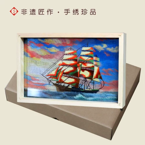 有福 创意 苏绣 蜀绣 粤绣牡丹花鸟 桌面 摆件 一 帆 风顺 商务 出国 礼品