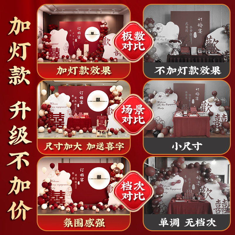 网红订婚宴布置背景墙kt板装饰仪式感物品现场景气球摆件大全简单