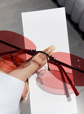 Jennie同款方形蓝色无框墨镜女欧美辣妹蓝色y2k高级感街拍太阳镜