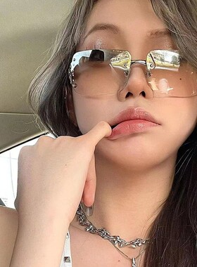 欧美无框钻石纯欲墨镜女复古千禧风辣妹Y2K眼镜时尚方框太阳镜潮