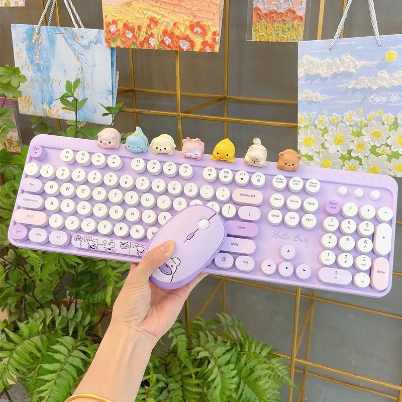 多巴胺无线鼠标键盘套装小熊2.4gUSB女生办公静音笔记本台式电脑,淘宝优惠券,粉丝福利购,淘宝优惠卷